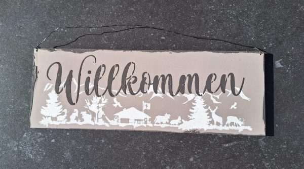 Holzschild Willkommen